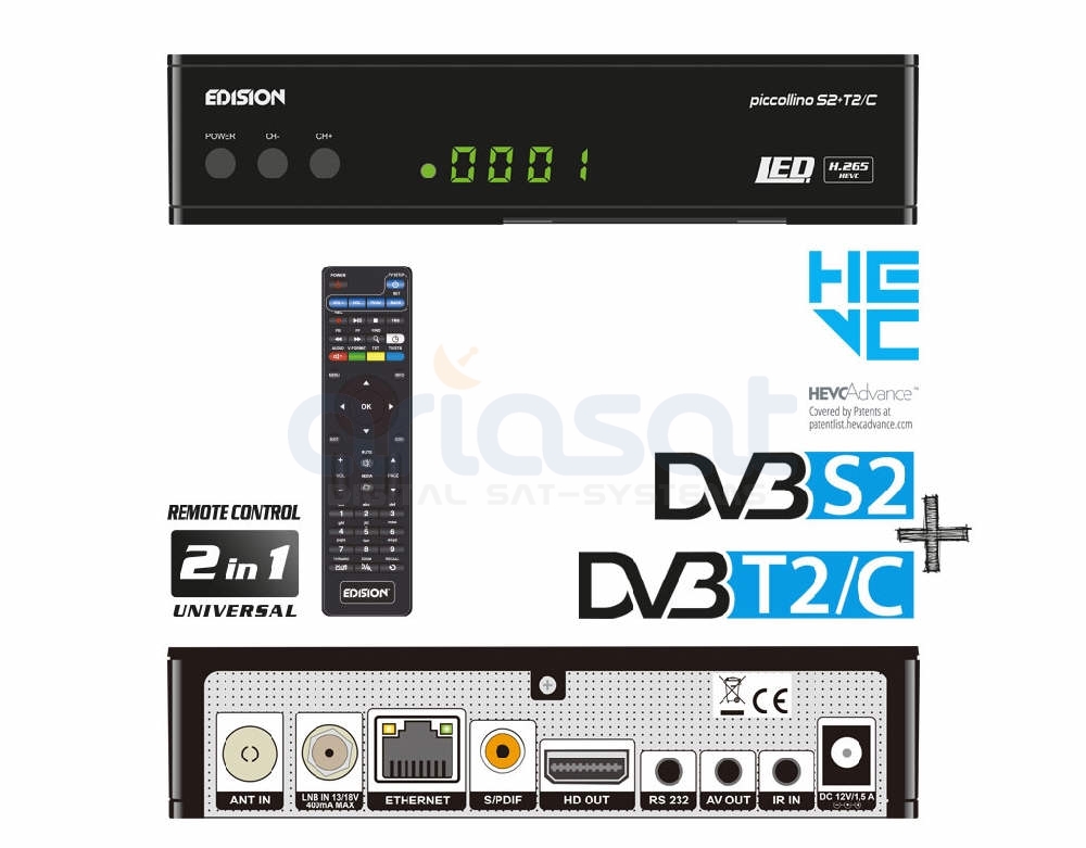 IPTV HDTV Receiver H.265 HEVC DVB-T2 KABEL TV Edision Piccollo Combo SAT 