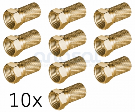 F-Stecker / F-Aufdrehstecker vergoldet für 7mm Koaxialkabel / Standard RG6 10'er Pack