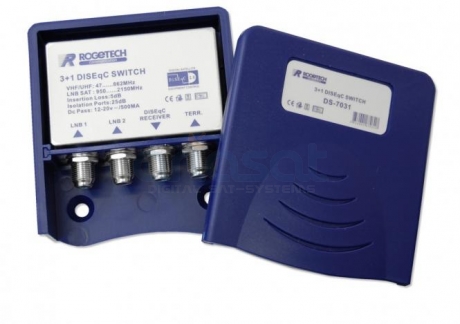 DiseqC Schalter 2/1 mit Terrestrischen Eingang und Wetterschutz | Rogetech DS 7031