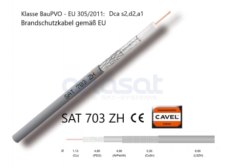 Cavel SAT703ZH Halogenfreies Sicherheits-Koaxialkabel, Raucharm und UV-beständig LSZH SAT-Kabel Meterware